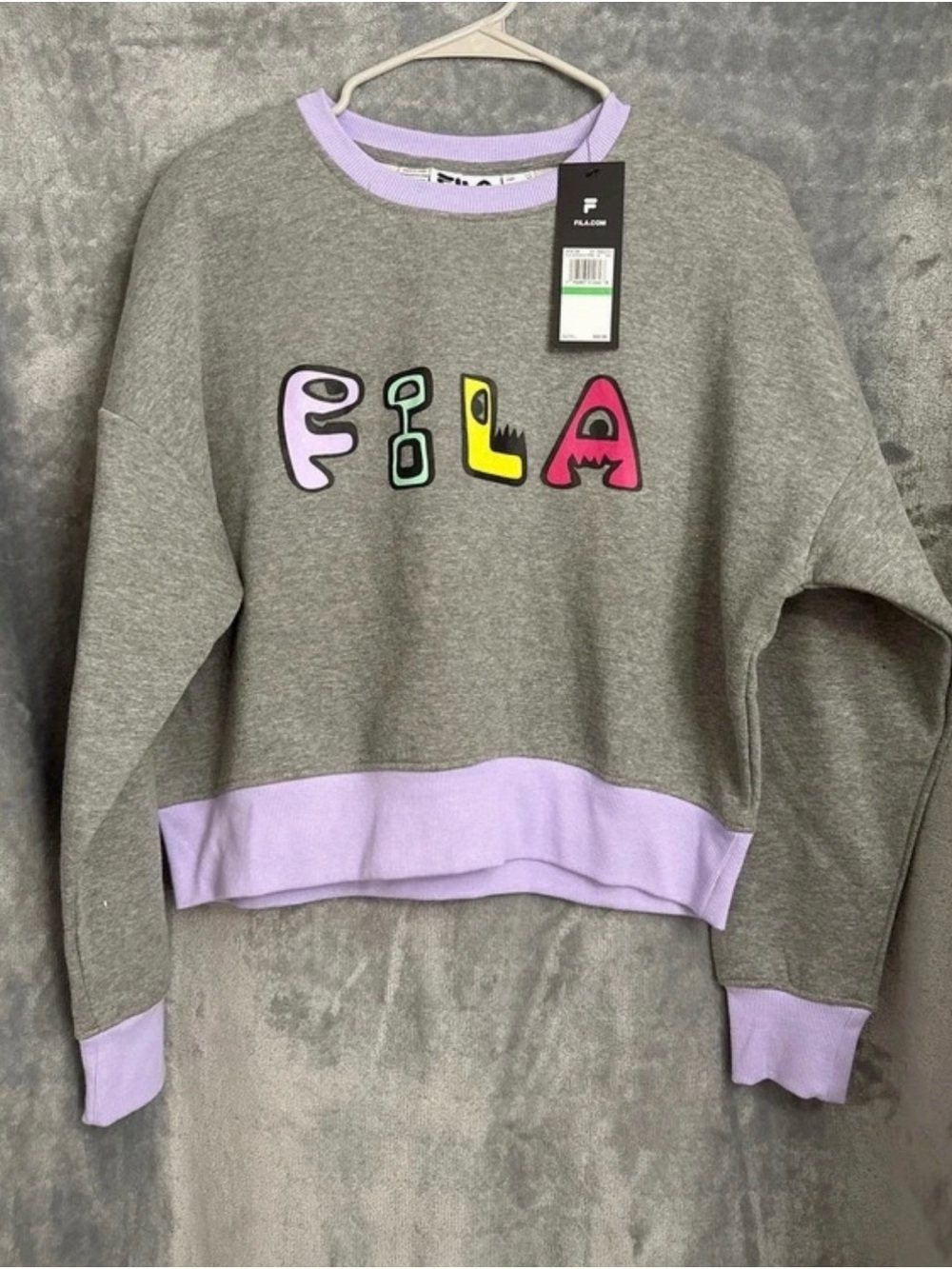Fila Gray Sweatshirt with Lavender Trim and Multicolor Logo